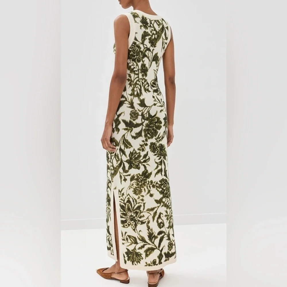Figue Roxanne Cashmere Wool Sweater Dress Ikat Floral Woodland Green NWT